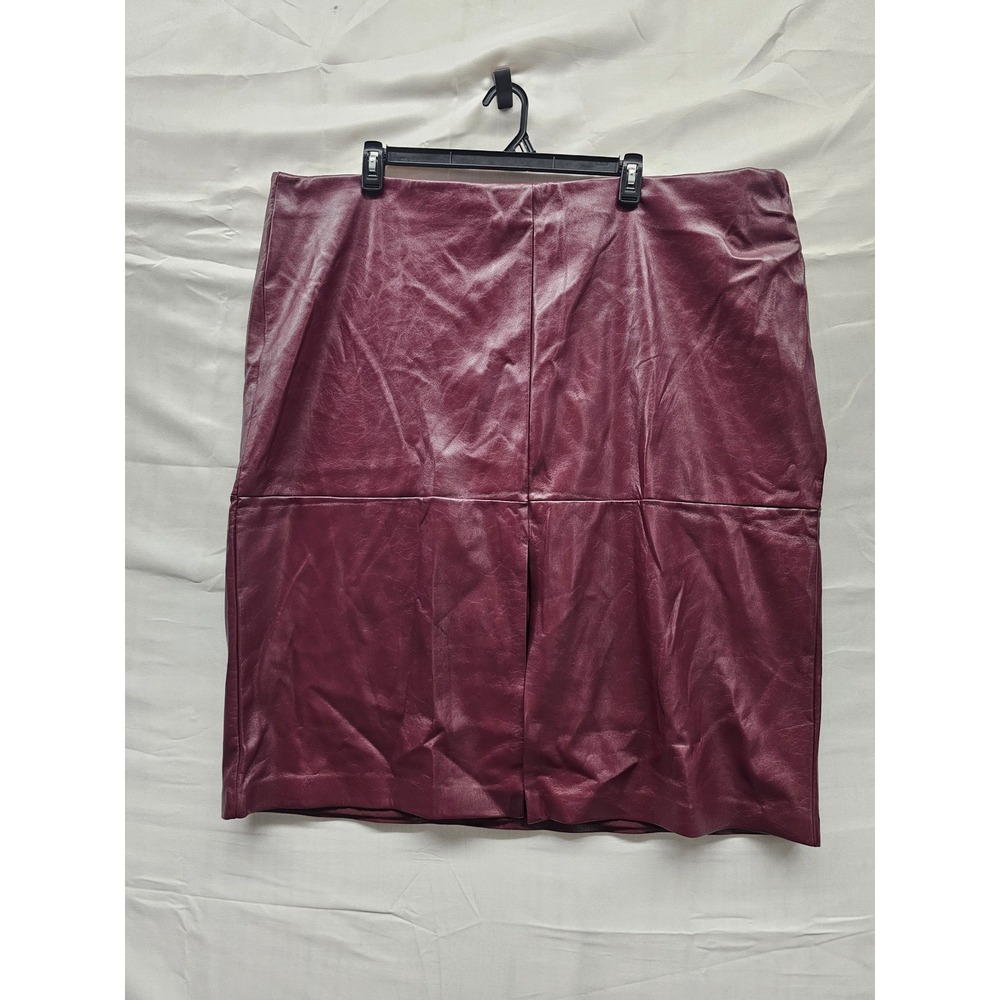 Hunter McGrady Womens Faux Leather Midi Skirt Burgundy Poly Blend Size 28W
